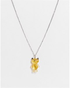 Серебристое ожерелье в стиле унисекс с подвеской в виде медведя с блестками Inspired Reclaimed vintage