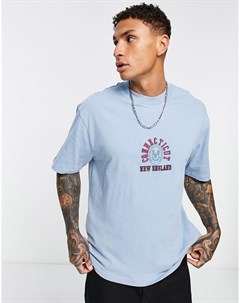 Голубая oversized футболка с вышивкой Connecticut Topman