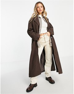 Коричневое меланжевое oversized пальто с поясом Monki