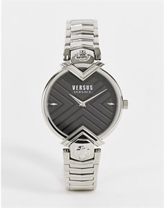 Серебристые часы браслет с черным циферблатом Versus versace