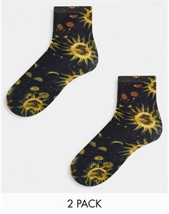 Набор из 2 пар черных носков с принтом солнца Monki