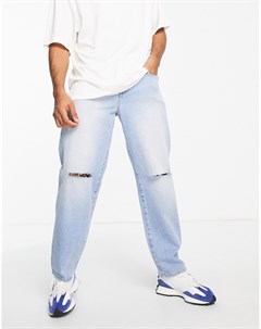Синие свободные джинсы со рваными коленями Asos design