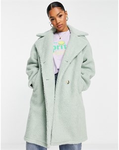 Пальто из искусственного меха под овчину зеленого цвета Urbancode
