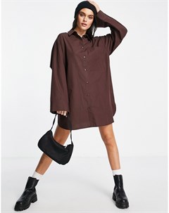 Платье рубашка мини в стиле oversized из хлопка шоколадного цвета Denim Asos design