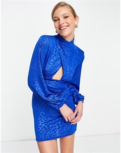 Синее жаккардовое платье мини с запахом на горловине и звериным принтом Asos design