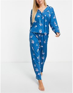 Традиционная пижама бирюзового цвета из вискозы с рубашкой и брюками с цветочным принтом Asos design