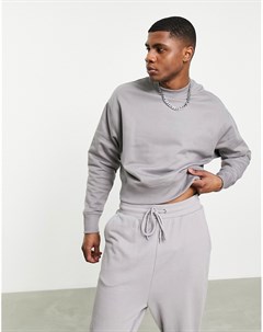 Укороченный плотный oversized свитшот серого цвета от комплекта Asos design