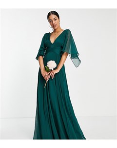 Темно зеленое платье макси со сборками на лифе драпировкой и запахом ASOS DESIGN Tall Bridesmaid Asos tall