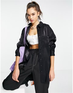 Черная атласная рубашка в стиле oversized Topshop