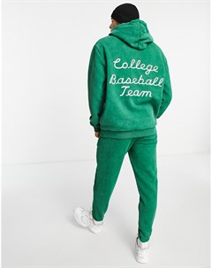 Oversized худи зеленого выбеленного цвета в винтажном стиле с университетской вышивкой на спине от к Asos design