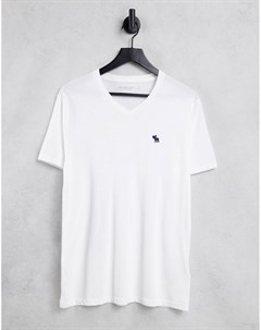 Белая футболка с V образным вырезом Abercrombie & fitch