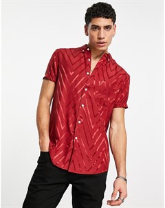 Бордовая рубашка классического кроя с жаккардовым принтом Asos design
