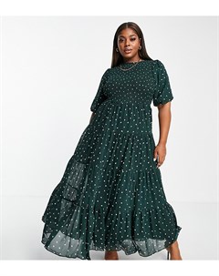 Присборенное ярусное платье макси зеленого цвета в горошек ASOS DESIGN Curve Asos curve