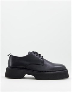 Черные кожаные ботинки на шнуровке с квадратным носком и массивной подошвой Asos design
