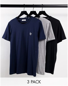 Набор из 3 футболок для дома черного темно синего и светло серого цвета Jack & jones