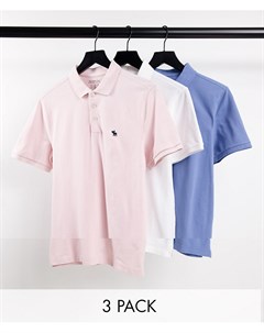 Набор из 3 поло из пике белого голубого и розового цвета с логотипом Abercrombie & fitch