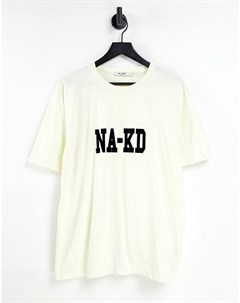 Бежевая футболка в стиле oversized из органического хлопка с логотипом Na-kd