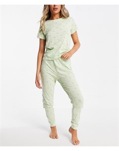 Зеленый пижамный комплект со штанами и с мелким принтом авокадо Brave soul