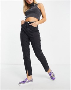Черные джинсы узкого кроя в винтажном стиле с разрезами на кромке спереди Miss selfridge
