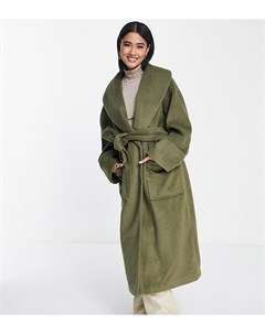 Эксклюзивное строгое oversized пальто цвета хаки с воротником запахом и завязкой Pretty lavish