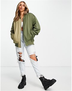 Бомбер цвета хаки в стиле oversized с комбинированным контрастным дизайном Topshop