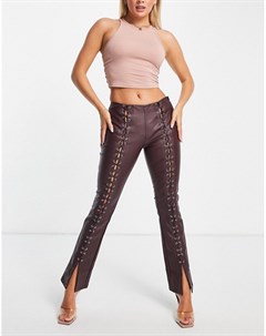 Расклешенные брюки из искусственной кожи сливового цвета со шнуровкой Asos design