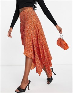 Оранжевая юбка миди с оборками и принтом Asos design