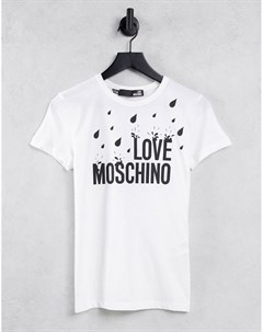 Белая футболка с логотипом и принтом капель дождя Love moschino