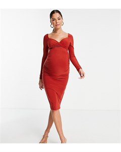 Бордовое облегающее платье миди с запахом Missguided maternity