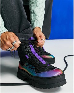 Черные сетчатые ботинки на толстой подошве со шнуровкой и переливающимися резиновыми вставками Asos design