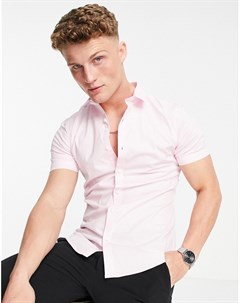 Светло розовая облегающая рубашка из поплина с длинными рукавами New look