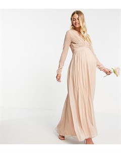 Нежно розовое присборенное платье макси с длинными рукавами и плиссированной юбкой ASOS DESIGN Mater Asos maternity