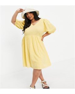 Желтое платье мини с присборенной юбкой и перекрученной отделкой на спине Vero moda curve