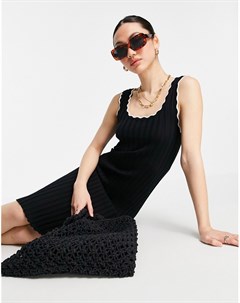 Черное облегающее платье миди в рубчик с фактурной отделкой по краю Vero moda