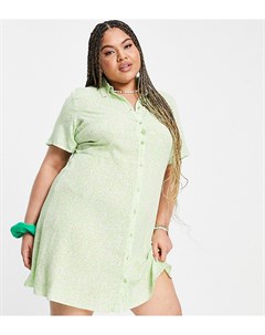 Эксклюзивное зеленое платье рубашка мини с цветочным принтом Pieces Curve Pieces plus