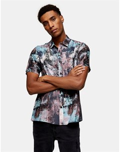 Разноцветная узкая рубашка с абстрактным принтом в виде цифровой живописи Topman