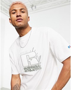 Белая футболка с вышитым логотипом Russell athletic