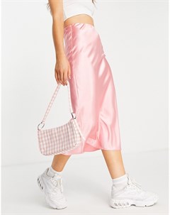 Розовая атласная юбка миди косого кроя в стиле комбинации Asos design