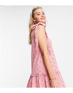 Розовое платье мини с вышивкой баской по краю и завязками ASOS DESIGN Tall Asos tall