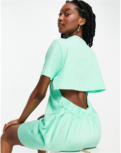 Платье футболка мини цвета зеленого яблока с открытой спиной Asos design