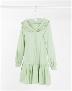 Зеленое чайное платье с оборками на воротнике и маленькими пуговицами Asos design