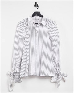 Свободная oversized рубашка в винтажном стиле в черно белую полоску с завязками на манжетах Asos design