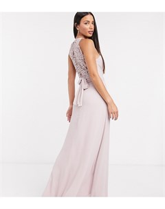 Розовое платье макси с кружевными вставками и запахом bridesmaid Tfnc tall