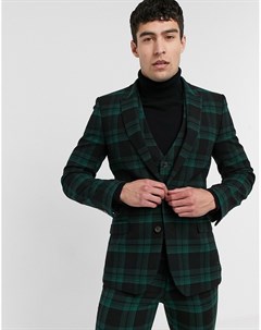 Супероблегающий пиджак с добавлением шерсти в шотландскую клетку зеленого цвета Asos design