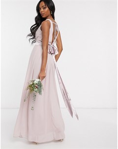 Розовое платье макси с запахом и бантом на спине bridesmaid Tfnc