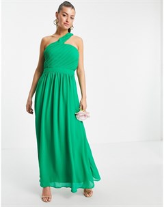 Зеленое платье макси асимметричного кроя на одно плечо для подружки невесты Vila