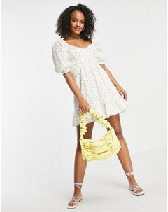 Ярусное платье мини с отделкой на лифе и лимонным принтом New look