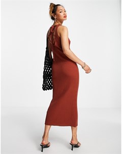 Коричневое трикотажное платье миди со шнуровкой на спине Asos design