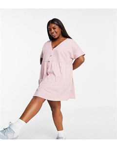 Розовое платье мини на пуговицах с присборенной юбкой и карманами Curve Asos design