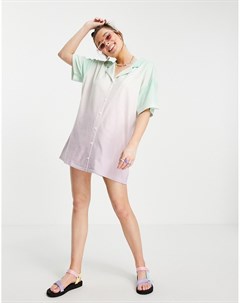 Платье рубашка мини с эффектом деграде из махровой ткани пастельного зеленого и розового цвета Asos design